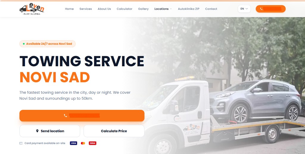 Towing truck — 24/7 roadside assistance in Novi Sad